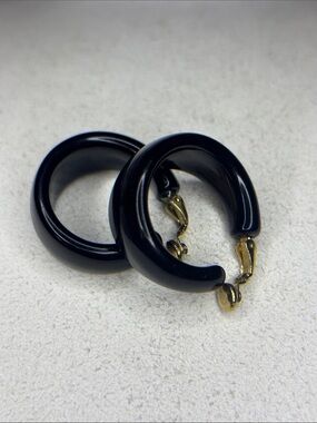 Trifari Black Acrylic clip on hoop earrings